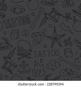 "Doodle tattoo" seamless vector background (black)