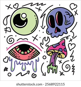 Doodle tattoo set vector illustration