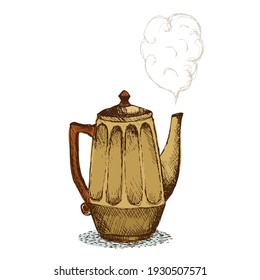 Doodle tea or coffee pot on white background vector illustration