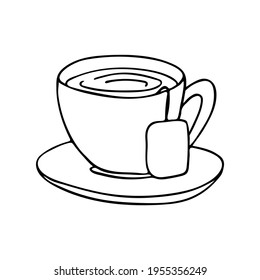 Doodle tea cup with tea bag illustration in vector. Hand drawn tea cup illustration in vector.  