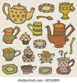 Doodle tea set - Shutterstock ID 60762895