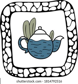 doodle teapot, abstract, hand drawn illustration, postcard design