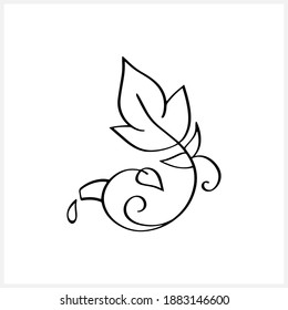 Doodle teapot with leaf and drop isolated on white. Hand drawn line art. Vintage vector stock illustration. EPS 10