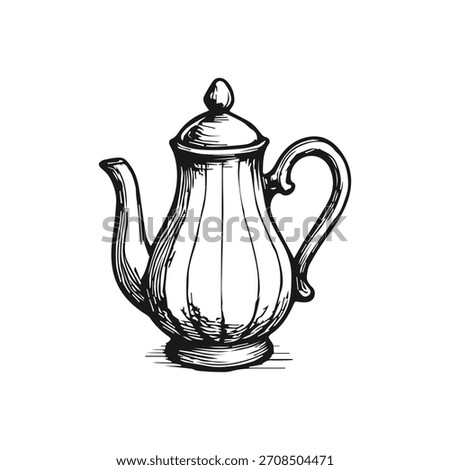 Doodle teapot sketch. Hand drawn kettle engraved illustration.