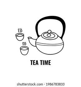 Un doodle de una tetera y dos tazas. El concepto de té o ceremonia. Cuta ilustración.