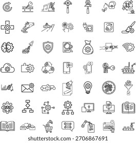Doodle technology icons set hand drawn isolated on transparent background