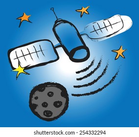 doodle telecommunications satellite, vector illustration design element
