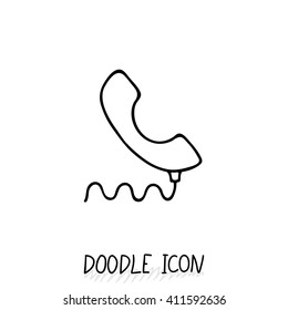Doodle telephone icon. Phone pictogram. Drawing communicate element.