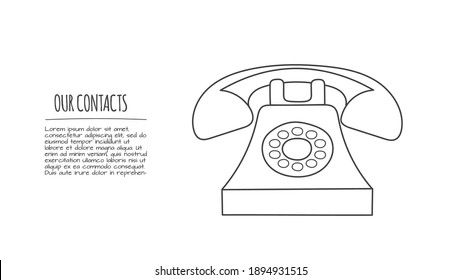 Doodle telephone. Thin line contact illustration.