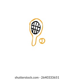 Doodle of tennis racket and ball on white background