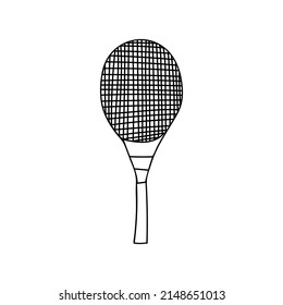 Doodle Tennis Racquet Icon. Hand Drawn Tennis Racquet Icon In Vector. Doodle Tennis Racquet Illustration In Vector. 