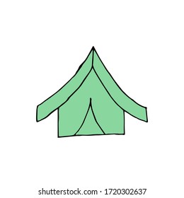 Doodle tent. hand drawn of a tent isolated on a white background. Vector illustration sticker, icon, design element