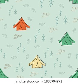 Doodle tent seamless pattern. hand drawn background. Vector illustration