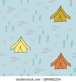 Doodle tent seamless pattern. hand drawn background. Vector illustration