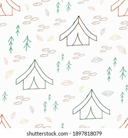 Doodle tent seamless pattern. hand drawn background. Vector illustration