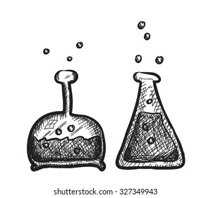 doodle test tube, alchemy symbols,  vector illustration