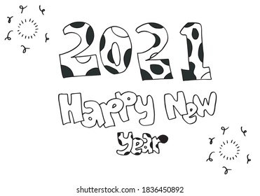 Doodle text 2021. Ilustración dibujada a mano. Imagen vectorial para web, tarjetas, felicitaciones, afiches, textiles, fondos.