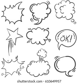 Doodle of text balloon hand drawn set