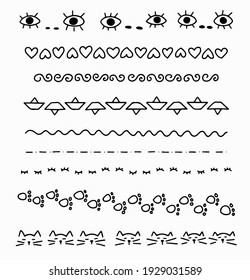 Doodle text border decor kids Hand drawn set. Vector illustration