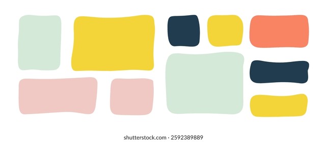 Doodle text box. Hand drawn bubble shapes and frames Kids color text shape. Organic child free form. Abstract square speech blobs for dialog, quote Simple set for bullet journal