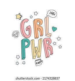 doodle text line girl power star sky love heart young style fashion tee illustration art vector background black and white print graphic slogan hand cool patch design
