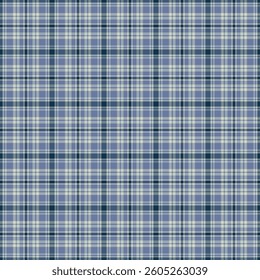 Doodle texture check vector, professional seamless tartan textile. Stripe plaid pattern fabric background in blue and white colors palette.