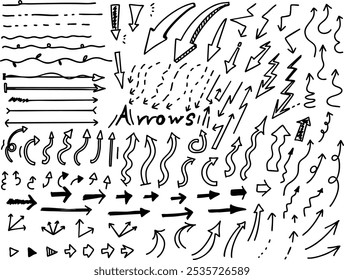 Doodle texture lines and arrows icon vector set hand drawn simple cute set