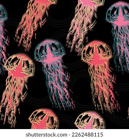 Doodle texture print for child, textile, shirt, clothes, banner, website, greeting card. Underwater animal illustration. Hand drawn realistic medusa .Abstract fantasy.
