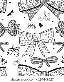 Doodle textured bows seamless pattern.