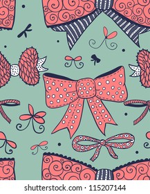 Doodle textured bows seamless pattern.