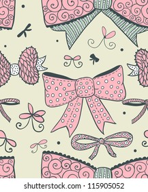 Doodle textured bows seamless pattern.