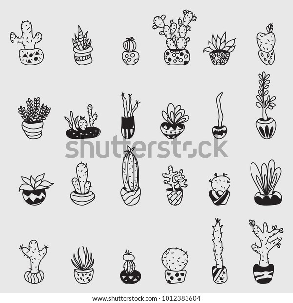 Doodle Textured Cactuses Stock Vector (Royalty Free) 1012383604 ...