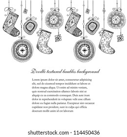 Doodle textured Christmas baubles and socks seamless line.