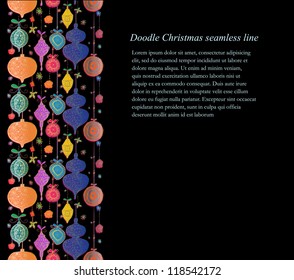 Doodle textured Christmas baubles and socks seamless line.