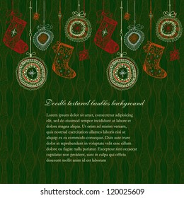 Doodle textured Christmas baubles and socks seamless line.