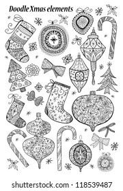 Doodle textured Christmas elements.