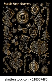 Doodle textured Christmas elements.