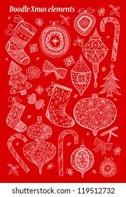 Doodle textured Christmas elements.