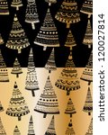 Doodle textured Christmas trees-baubles seamless pattern.