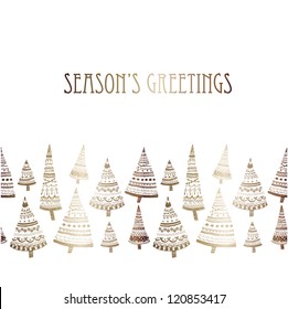 Doodle textured Christmas trees-baubles seamless line.