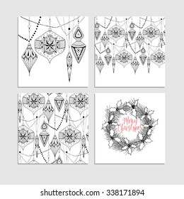 Doodle textured decorations set.