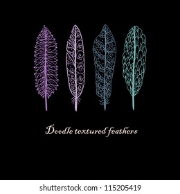 Doodle textured feathers background.