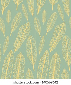 Doodle textured feathers seamless pattern.