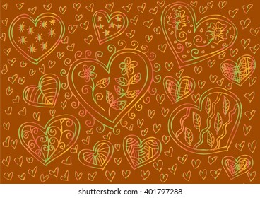Doodle textured hearts
