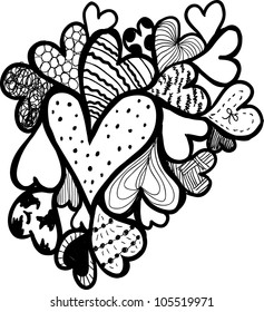 Doodle textured hearts element.
