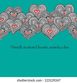 Doodle textured hearts seamless line.