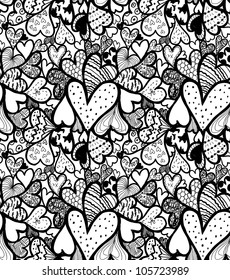 Doodle textured hearts seamless pattern.