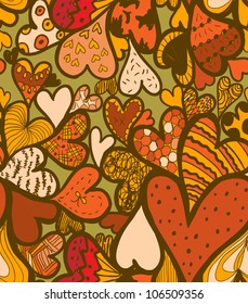 Doodle textured hearts seamless pattern.