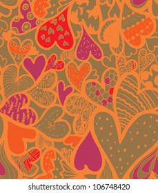 Doodle textured hearts seamless pattern.
