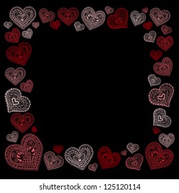 Doodle textured hearts seamless pattern.